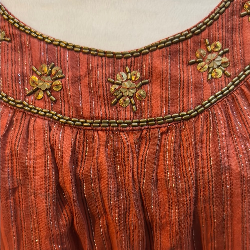 Anthropologie Chaudry Rust burnt orange beaded sleeveless boho dress - Picture 4 of 7